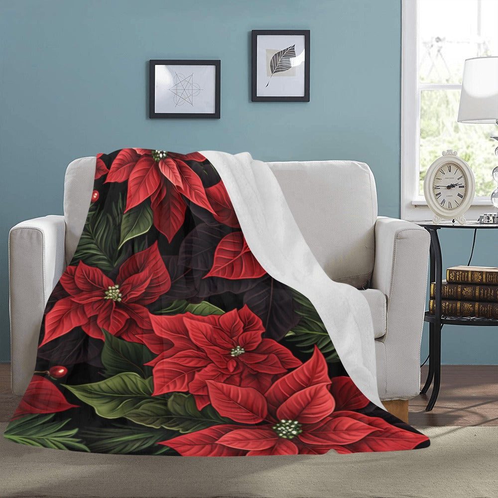 Cranberry Lake Designs Ultra-Soft Micro Fleece Blanket Christmas Red Poinsettia 60" x 80"