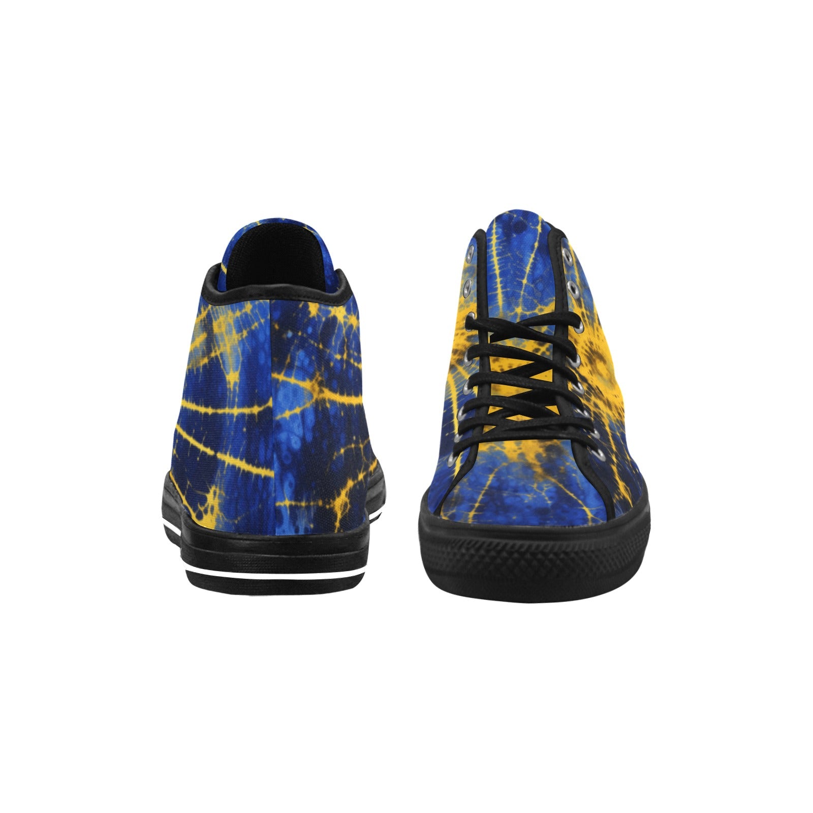 Gold & Blue Tie Dye Hippie Vancouver High Top Canvas Shoes - Women's Sustainable Footwear by Cranberry Lake Designs