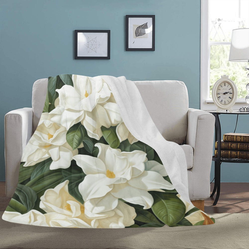 Magnolia Floral Throw Blanket - Ultra-Soft 60x80 Fleece Blanket with Elegant White Magnolia Design