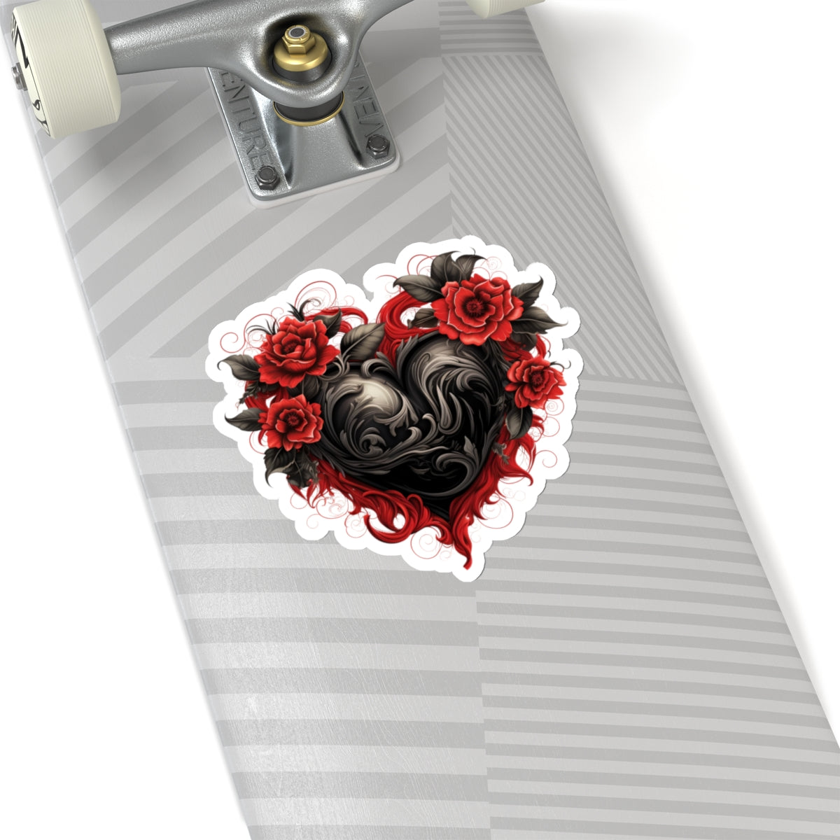 Red Flower Black Heart Vinyl Sticker