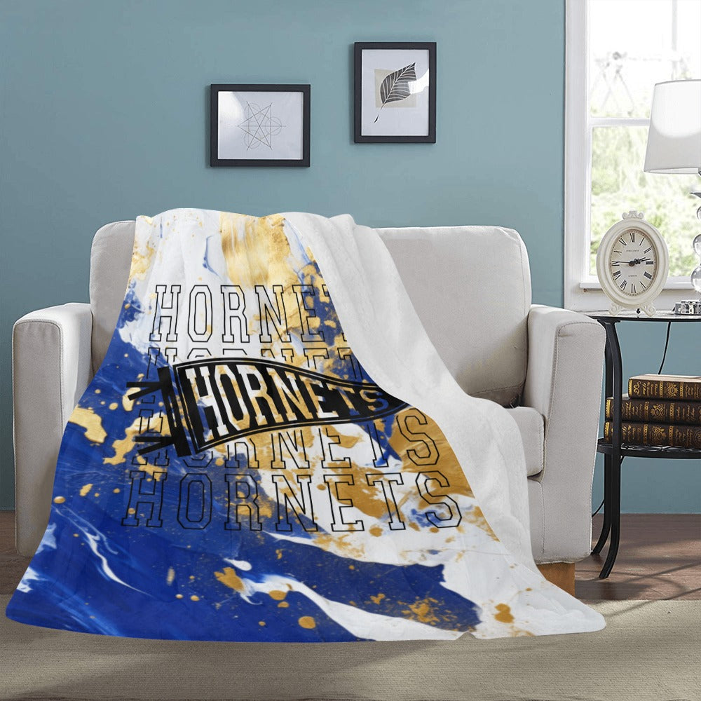 Cranberry Lake Designs Hornets Logo Blanket - Blue and Gold Paint