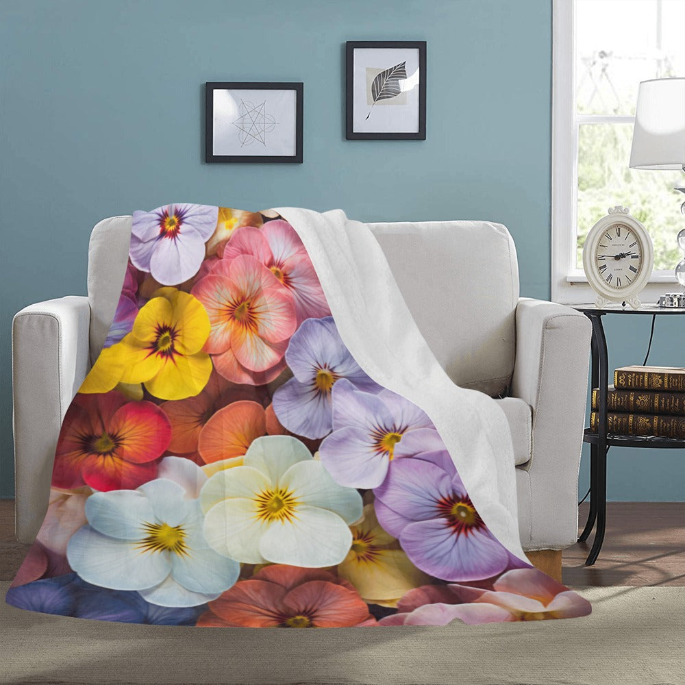 Multicolor Pansy Floral Throw Blanket - Ultra-Soft 60x80 Fleece Blanket with Vibrant Pansy Flower Design