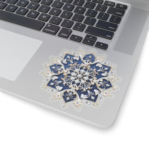 Blue & Gold Ornate Snowflake Holiday Christmas Vinyl Sticker