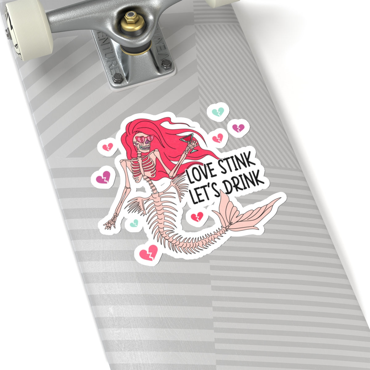 Love Stinks Skeleton Mermaid Funny Anti Valentines Day Vinyl Sticker