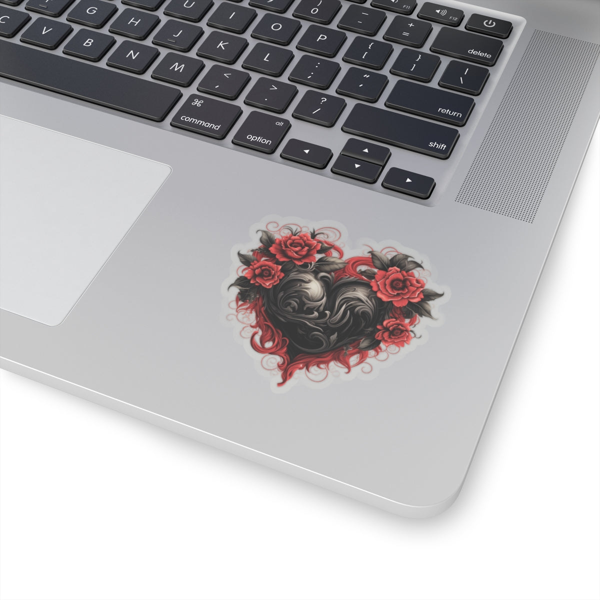 Red Flower Black Heart Vinyl Sticker