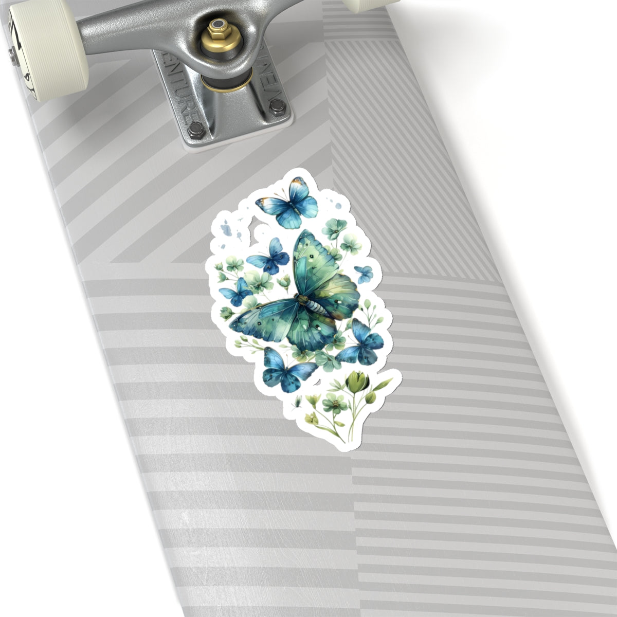 Blue Green Floral Butterfly Vinyl Sticker