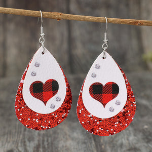 Heart Sequin Leather Teardrop Earrings