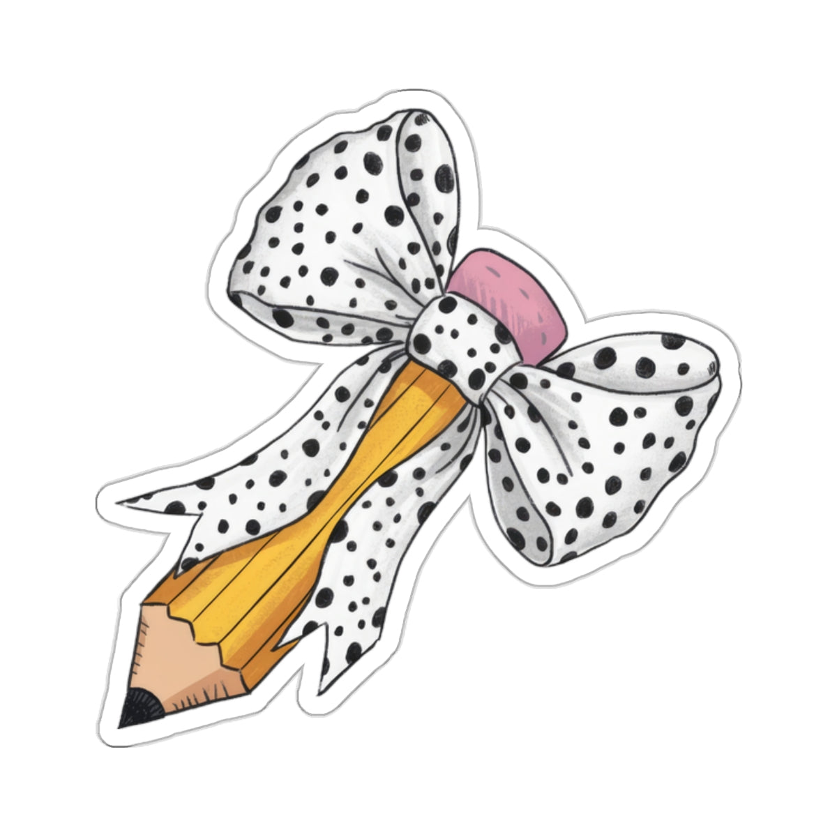 Black & White Polka Dot Bow Pencil Adorable Girls Sticker for Teachers Kids back To School Gift