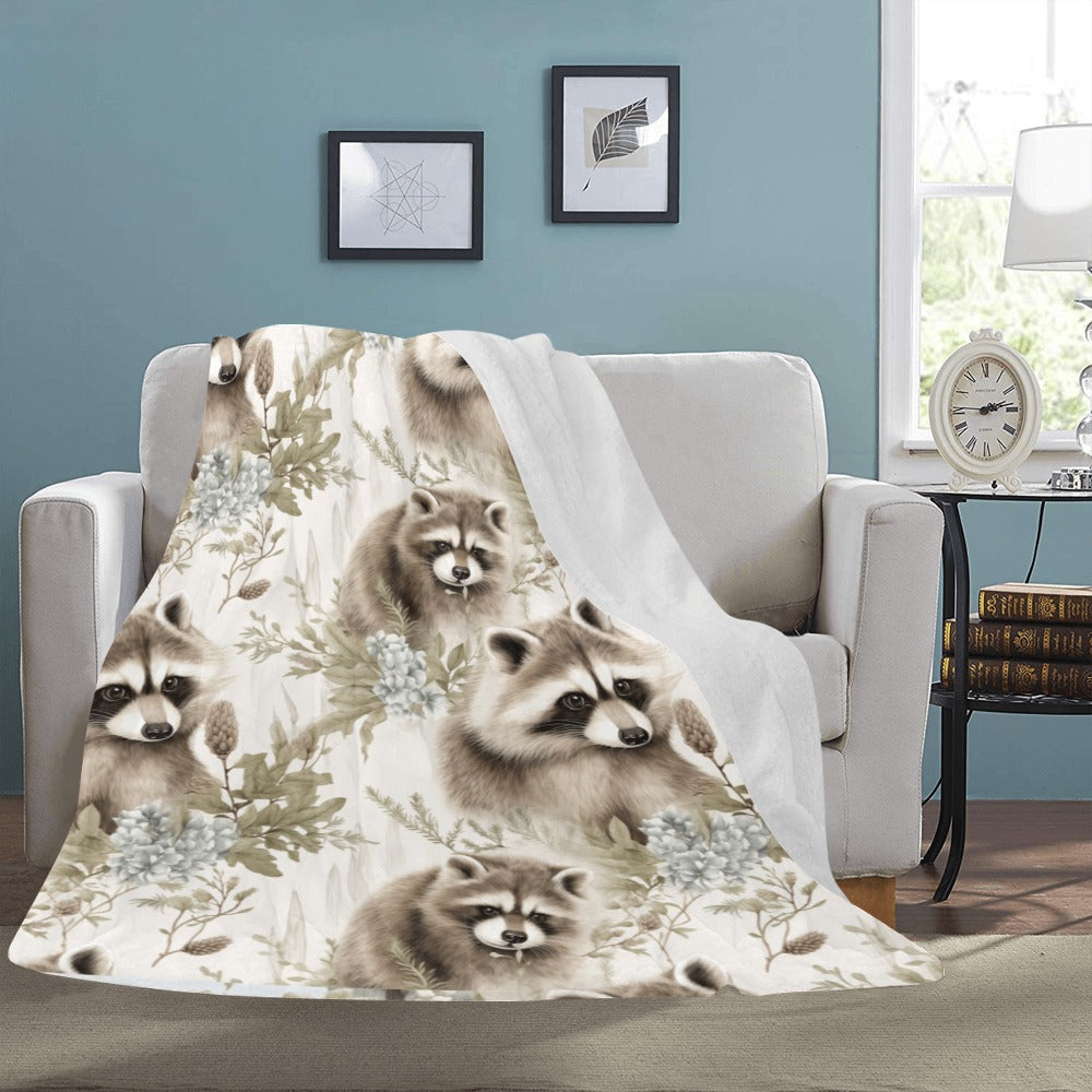 Cranberry Lake Designs Ultra-Soft Micro Fleece Country Rustic Racoons Floral Blanket