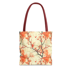 Custom-Printed Tote Bag with Vibrant Autumn Branches Design Available in 3 Sizes