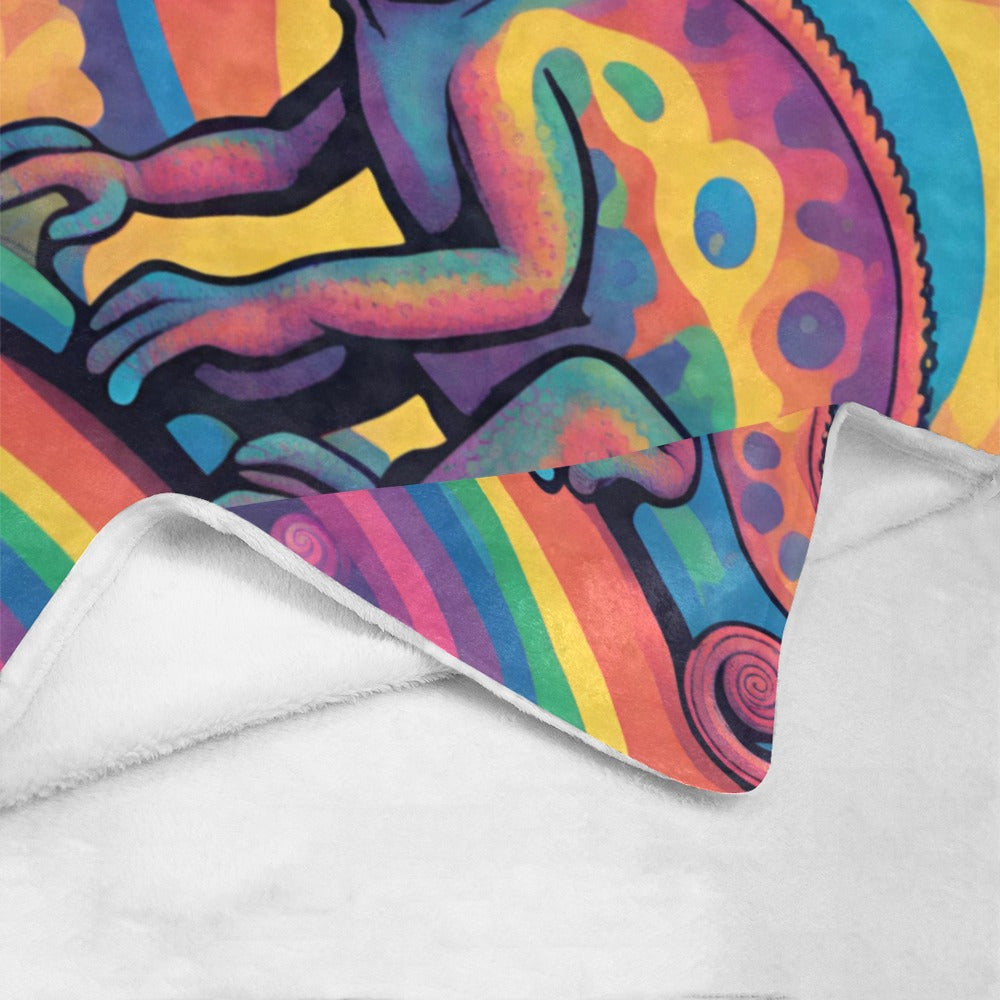 Psychedelic Chameleon Blanket - Vibrant Reptile Throw - Soft Plush - 60x80