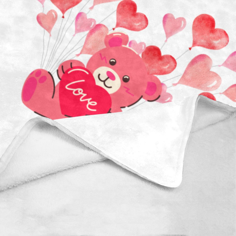 Valentine's Day Plush Blanket - Cuddly Bear with Hearts - Soft & Cozy Throw