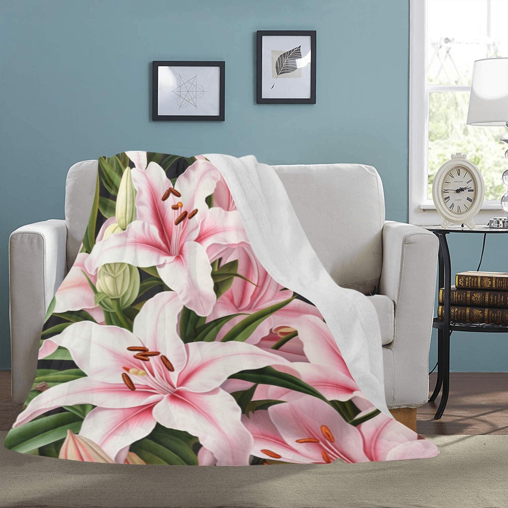 Lily Garden Blanket - Soft Plush Throw - Floral Bedding - 60x80