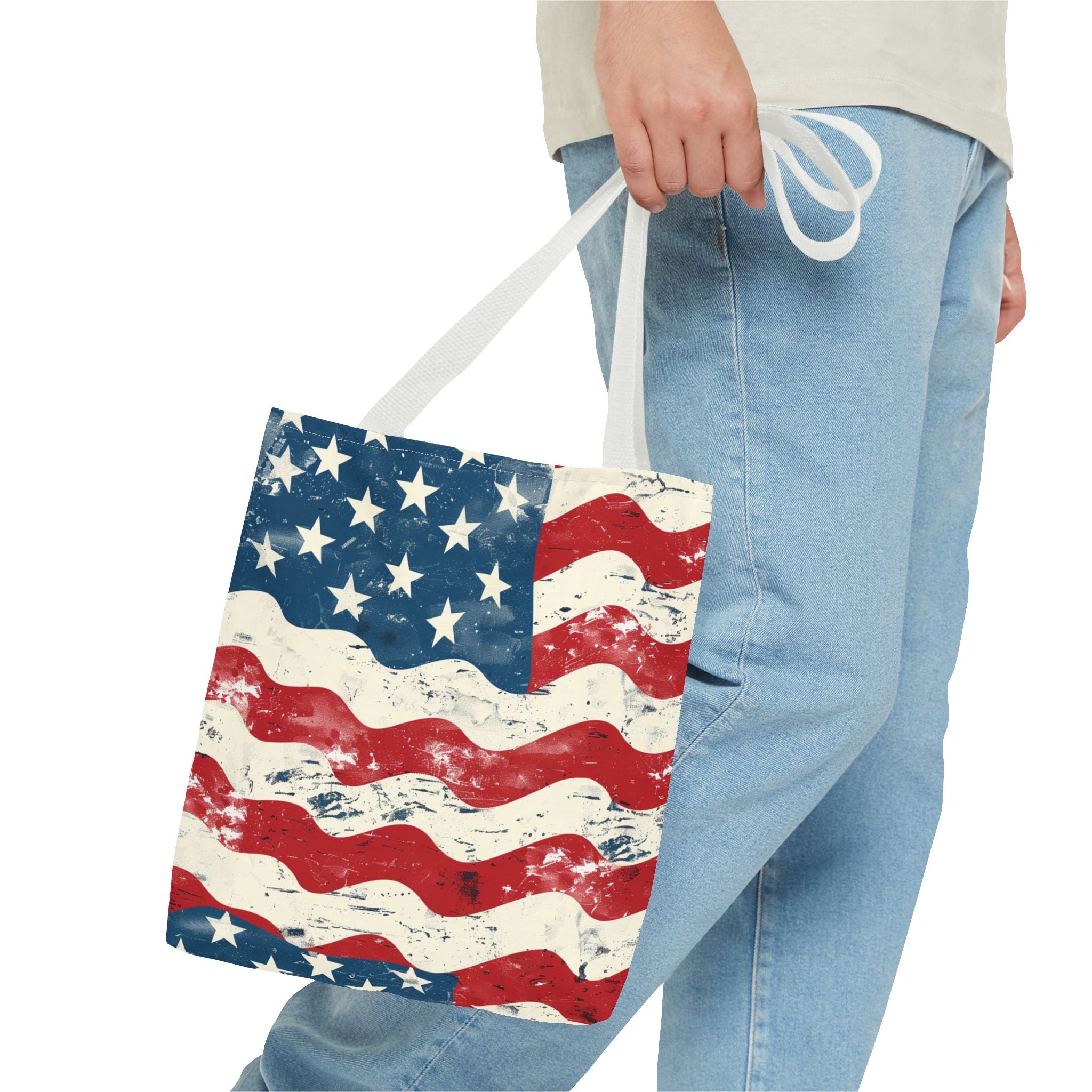 Red, Blue & White Starts American Flag Pattern Patriotic Tote Bag