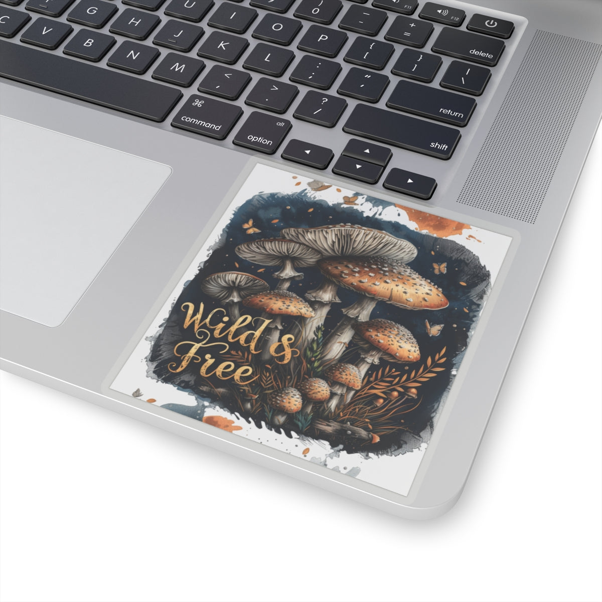 Black Whimsical Fairycore Wild & Free Mushroom Vinyl Sticker