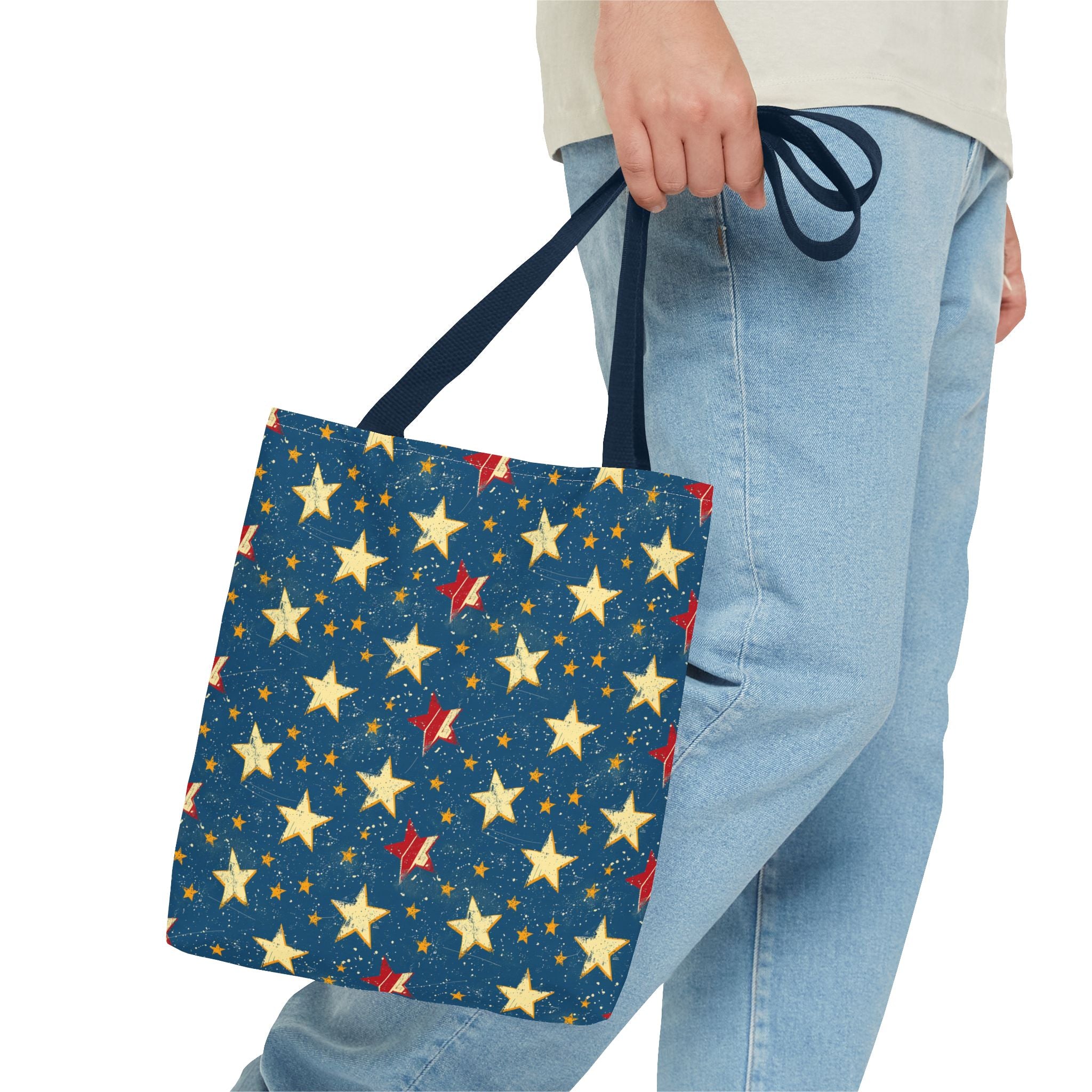 Red, Blue & White Starts American Flag Pattern Patriotic Tote Bag