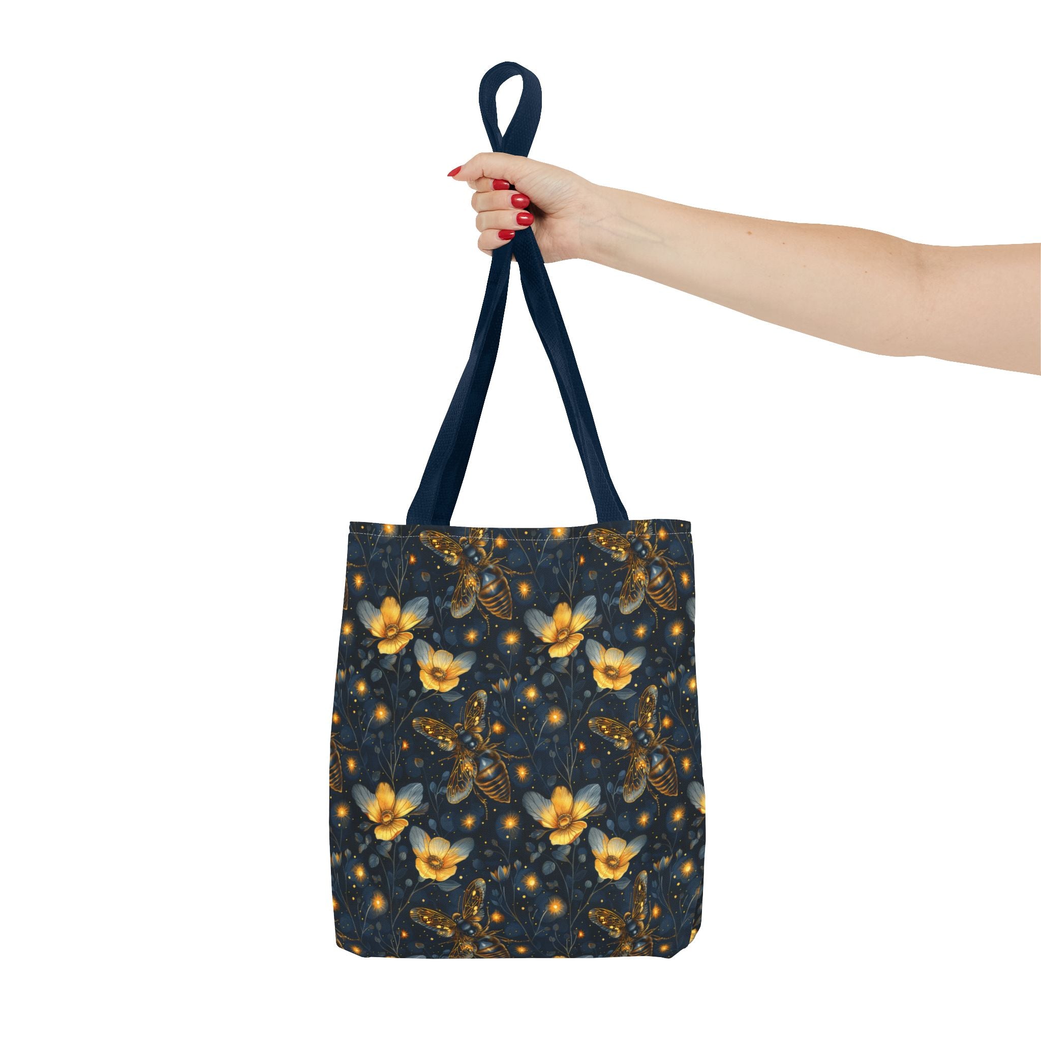 Whimsical Gold Floral Bee Fairycore Tote Bag