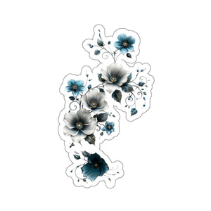 Silver White & Blue Floral Flower Vinyl Sticker