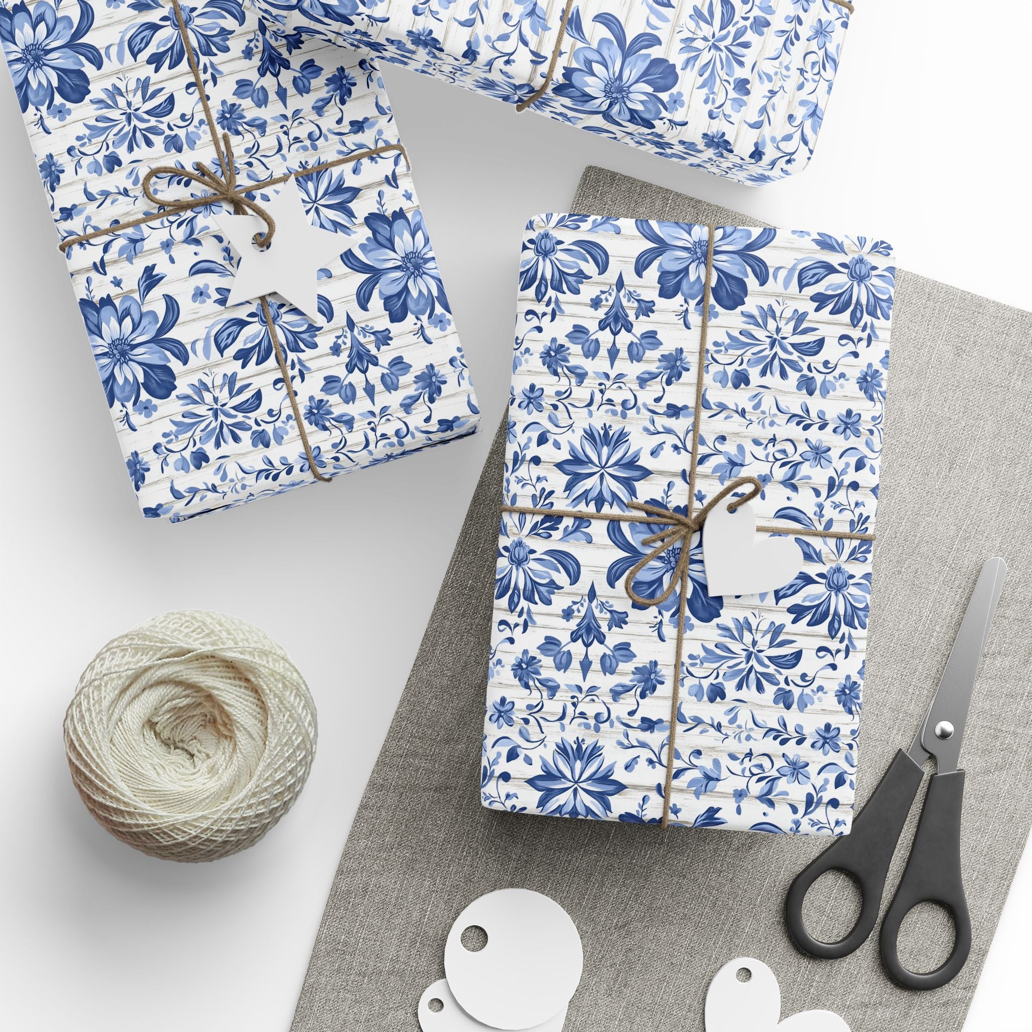 Rustic Blue and White Flower Wrapping paper