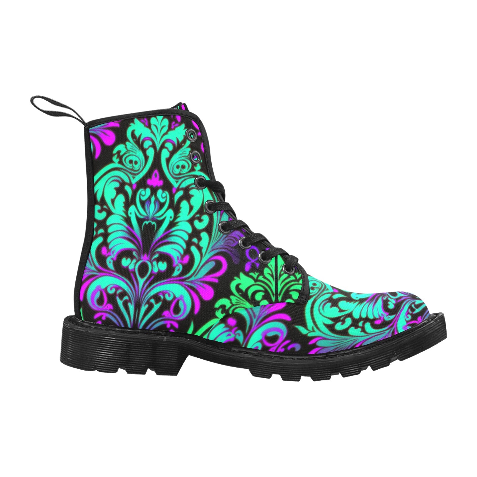 Neon Vintage Turquoise Purple Women's Lace Up Canvas Boots - Black - Cranberry Lake Design Co.  #