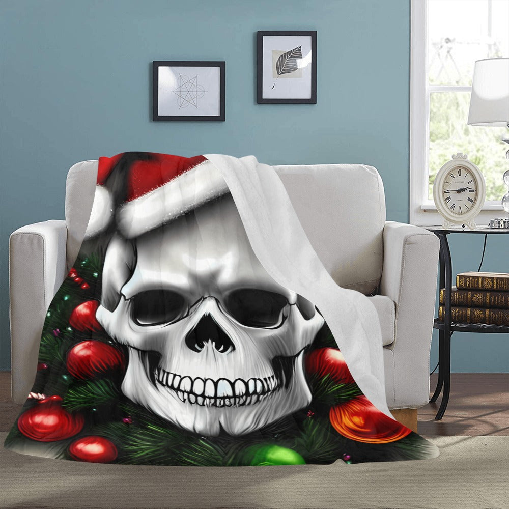 Festive Skull Christmas Blanket - Cozy Gothic Holiday Throw