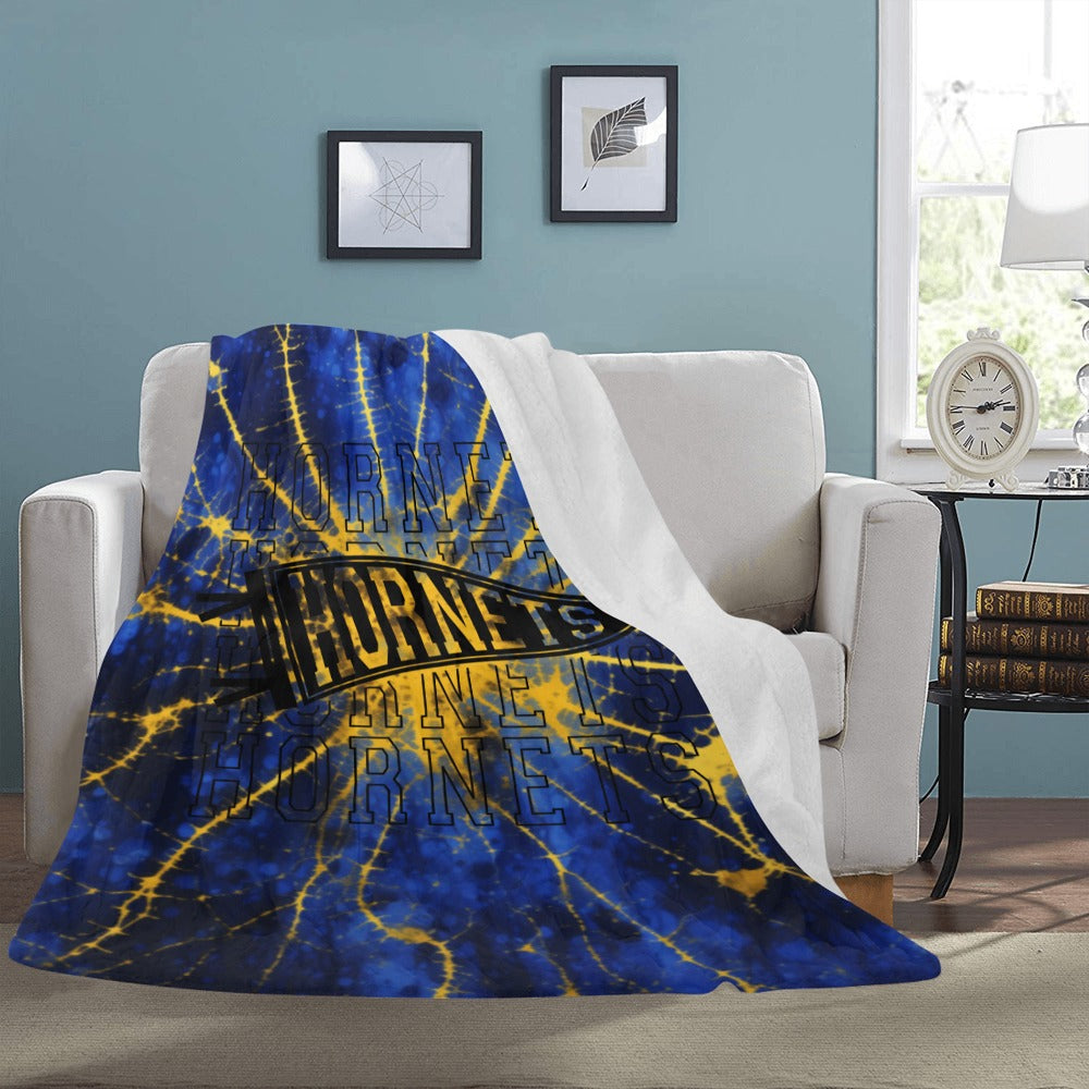 Cranberry Lake Designs Hornets Logo Blanket - Blue and Gold Tie Dye