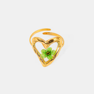 Gold Heart Flower Ring for Women - Unique & Adjustable Floral Jewelry - Perfect Gift!