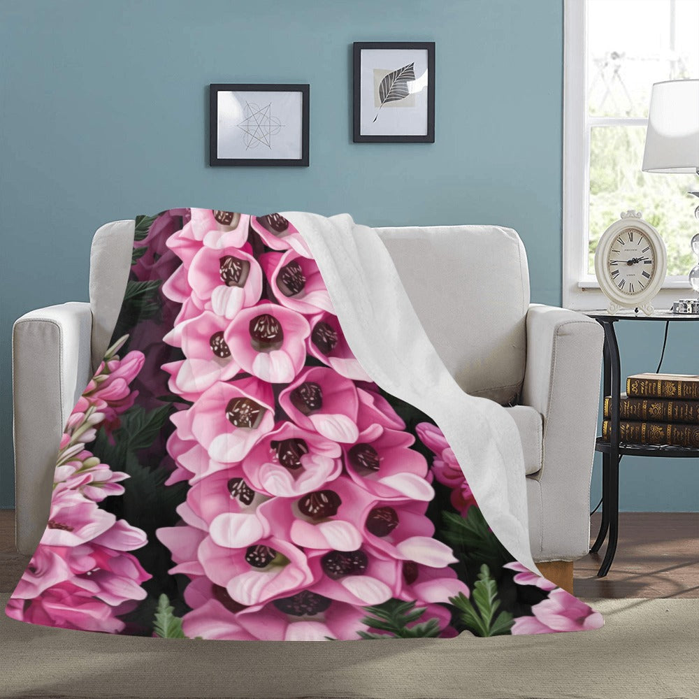 Pink Foxglove Flower Throw Blanket - Ultra-Soft 60x80 Cozy Fleece with Vibrant Floral Design