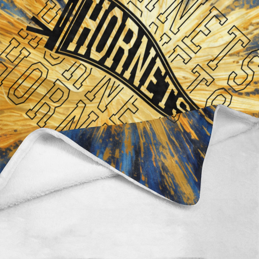 Cranberry Lake Designs Hornets Logo Blanket - Blue and Gold Burst