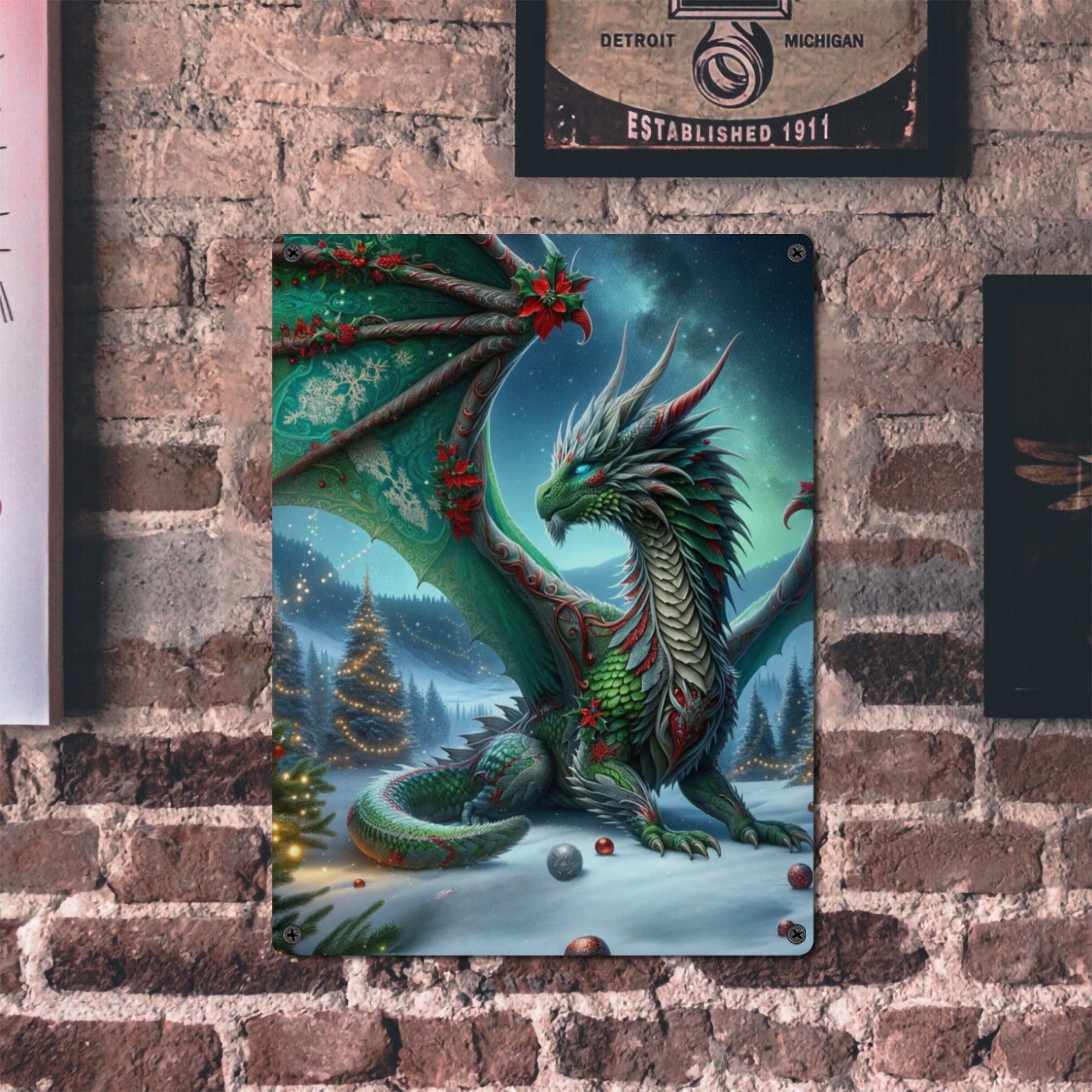 Enchanting Christmas Dragon Metal Wall Art - Cranberry Lake Design Co.  #