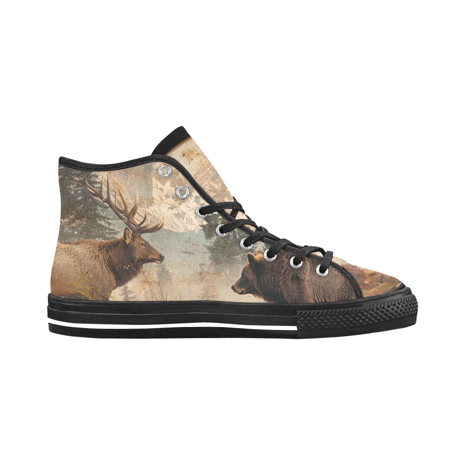 Elk & Bear Forest Scene Canvas Shoes - Vancouver High Top - Cranberry Lake Design Co.  #