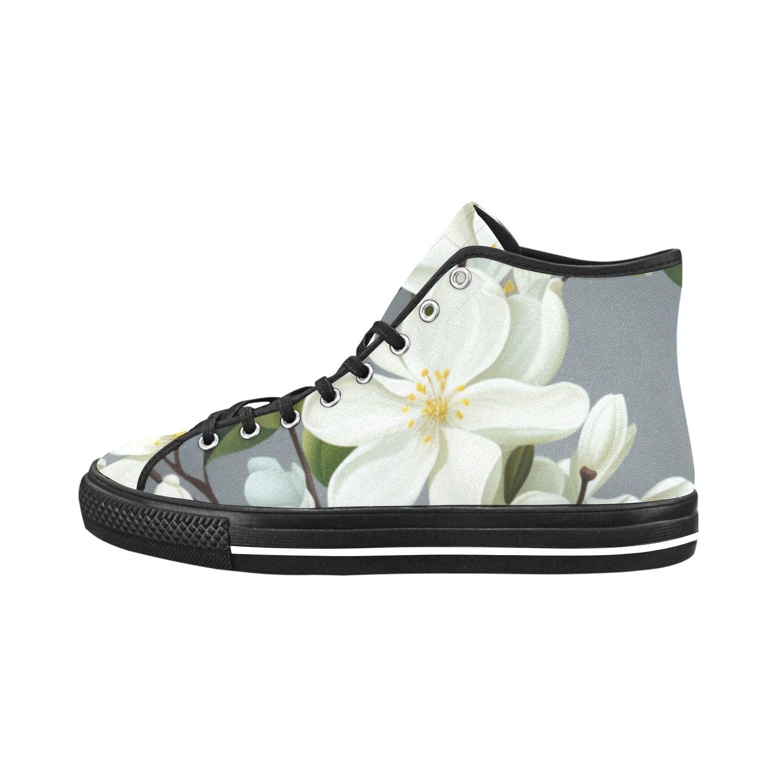 White Floral Elegance Canvas High Tops - Cranberry Lake Design Co.  #