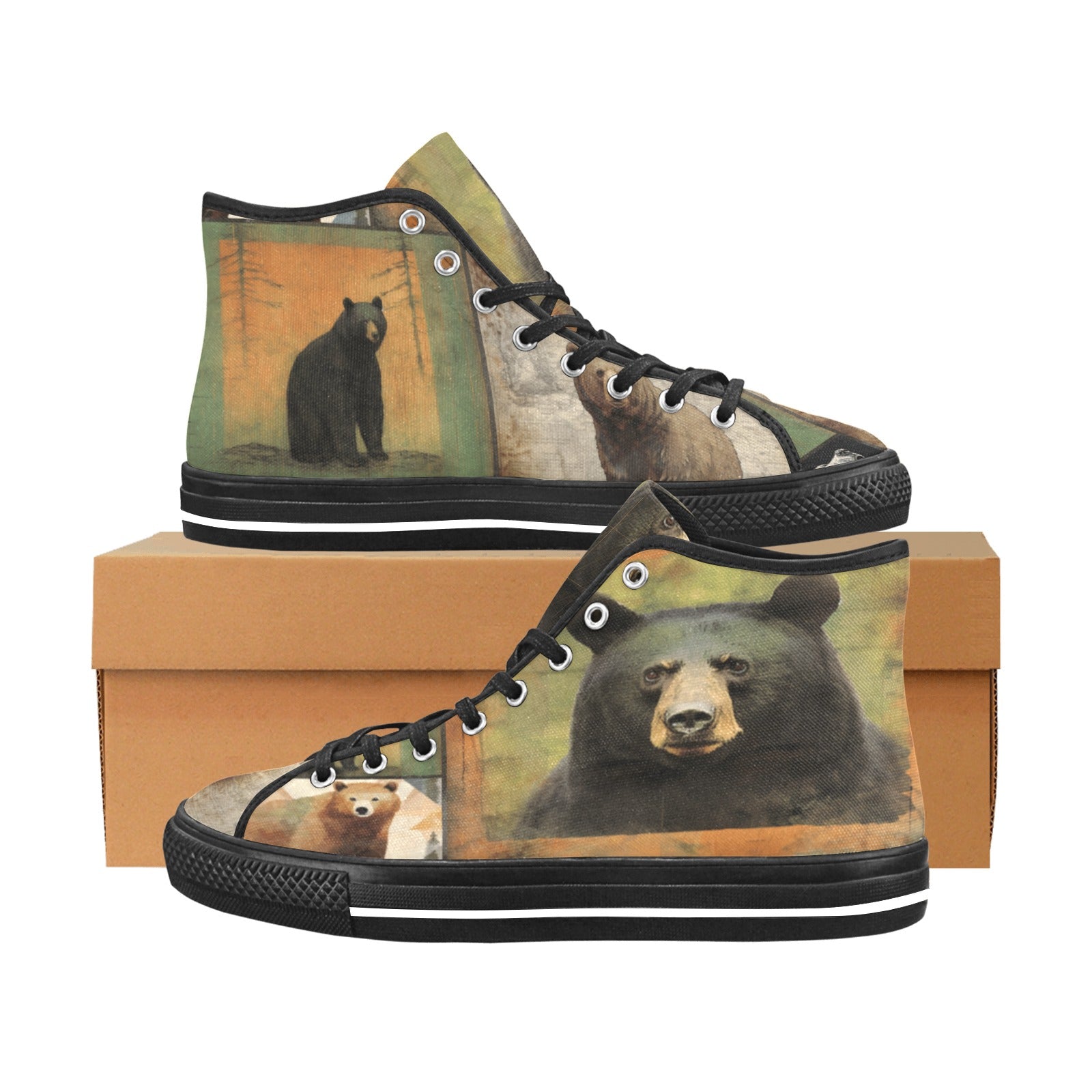 Rustic Lodge Bear Vancouver High Top Canvas Women's Shoes - Cranberry Lake Design Co.  #