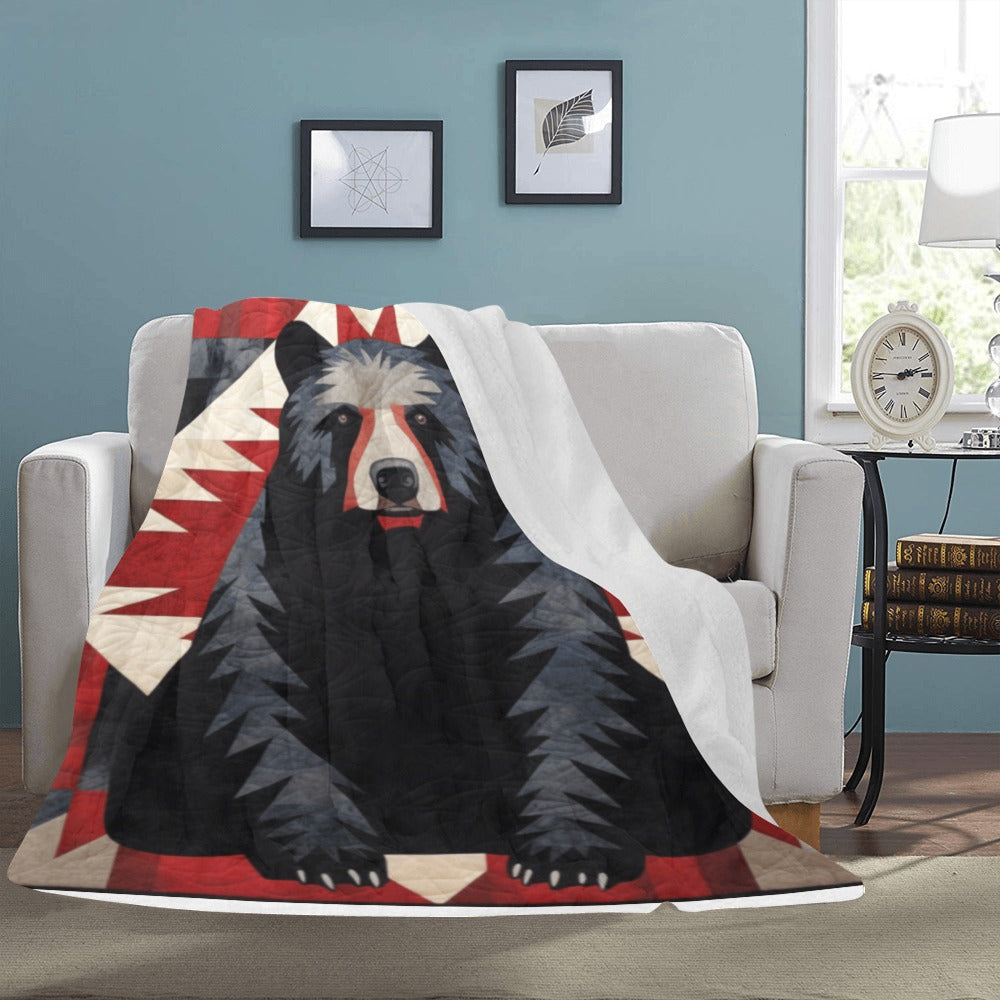 Quilted Look Black Bear Rustic Lodge Cranberry Lake Designs Ultra-Soft Micro Fleece Blanket 60" x 80"