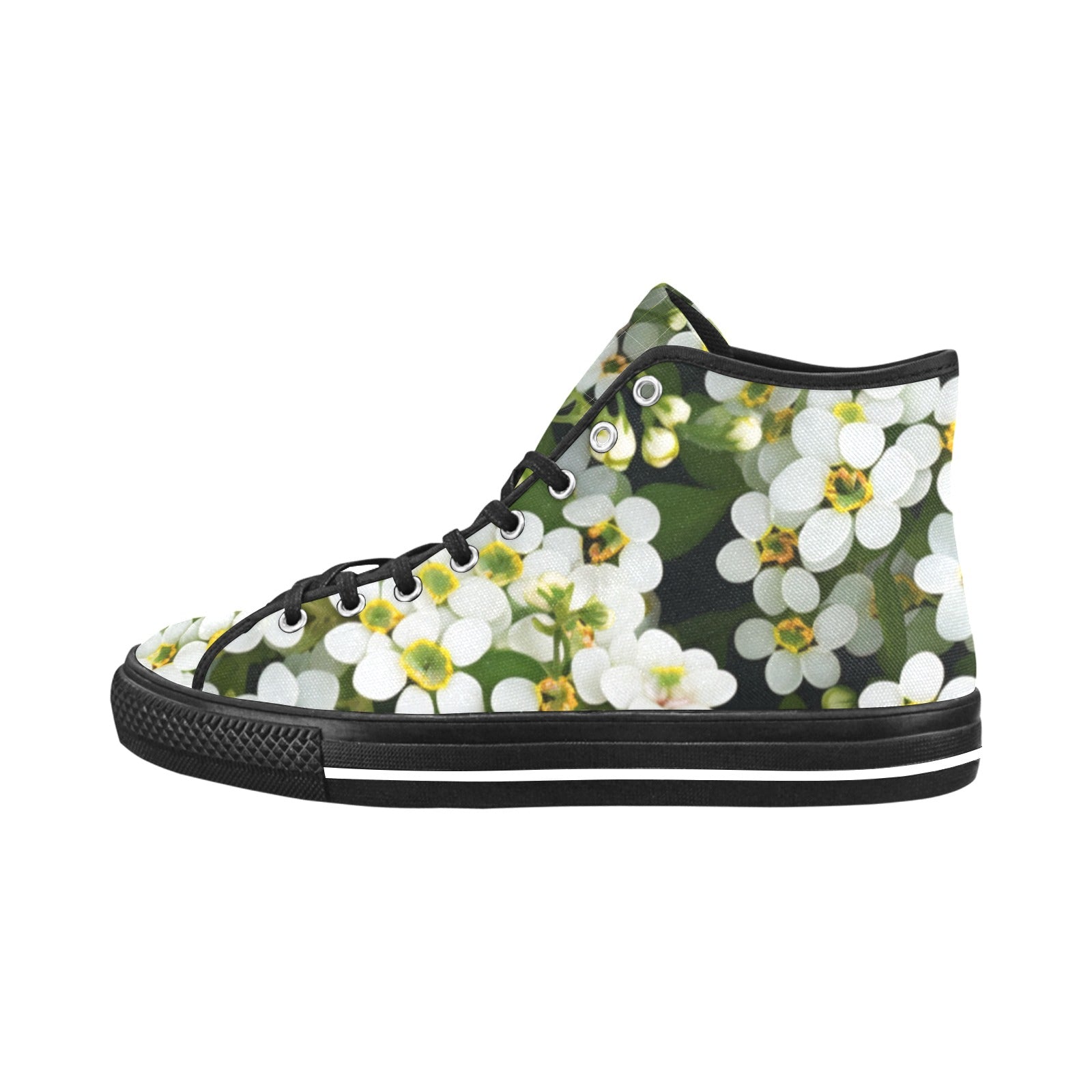 Vancouver High Top Canvas Shoes for Women - Black & White Floral Elegance - Cranberry Lake Design Co.  #