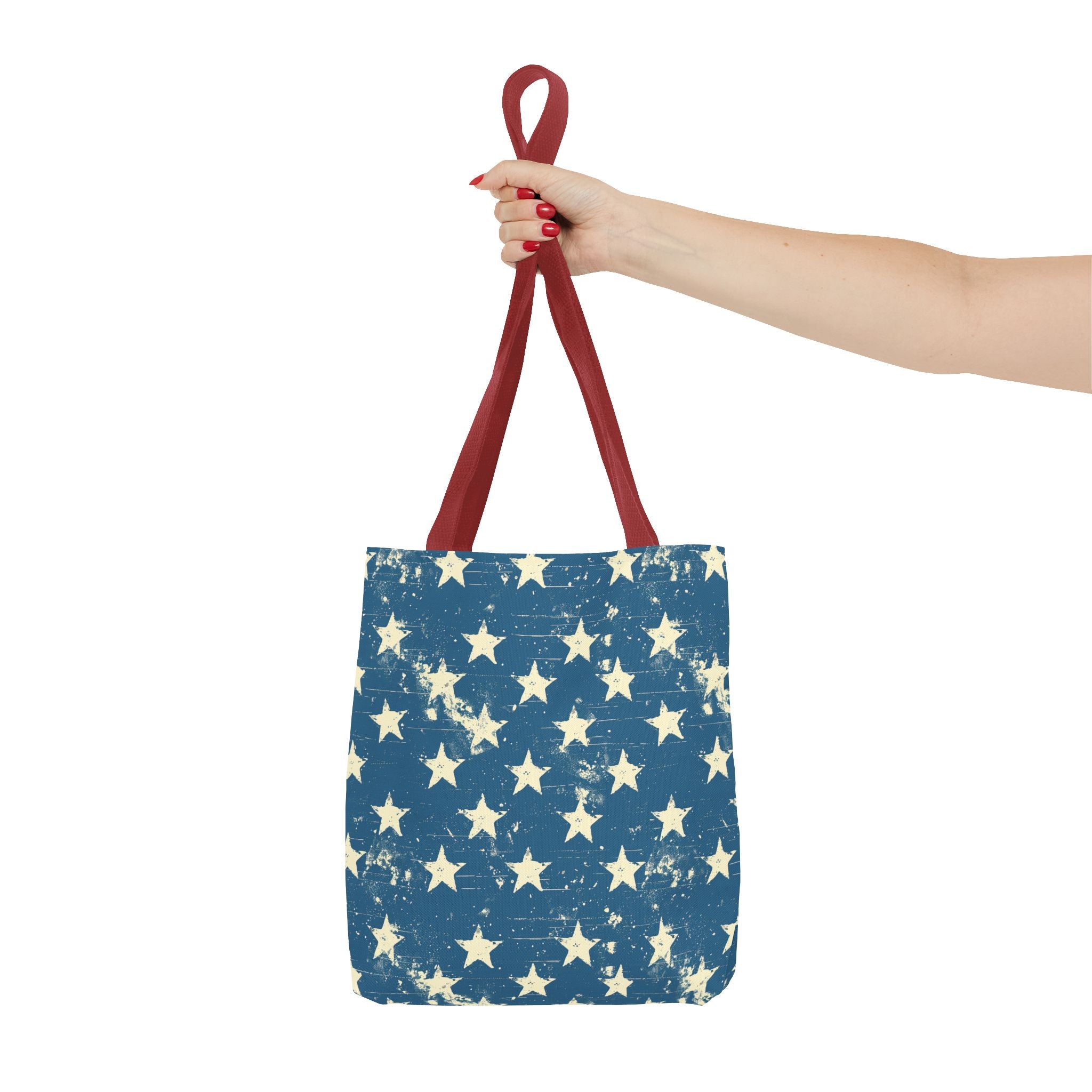 Blue & White Starts American Flag Pattern Patriotic Tote Bag