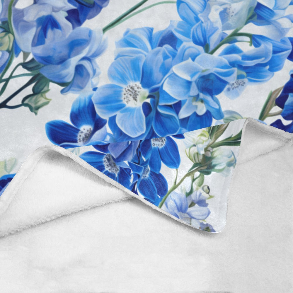 Blue Delphinium Fleece Blanket | Floral Throw Blanket | Ultra-Soft Micro Fleece | Cozy Blanket | 60x80