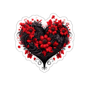 Red Flower Black Heart Vinyl Sticker