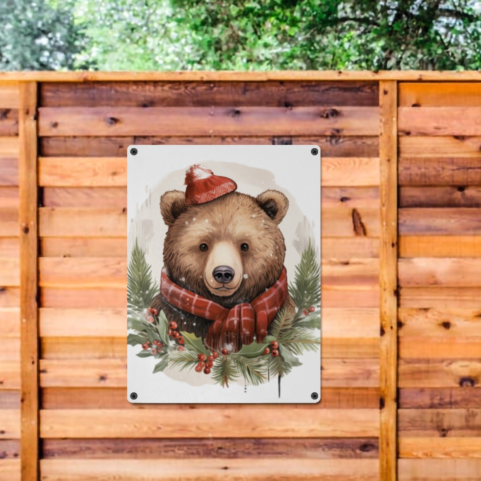 Snug as a Bug: Cozy Christmas Bear Metal Tin Sign - Cranberry Lake Design Co.  #