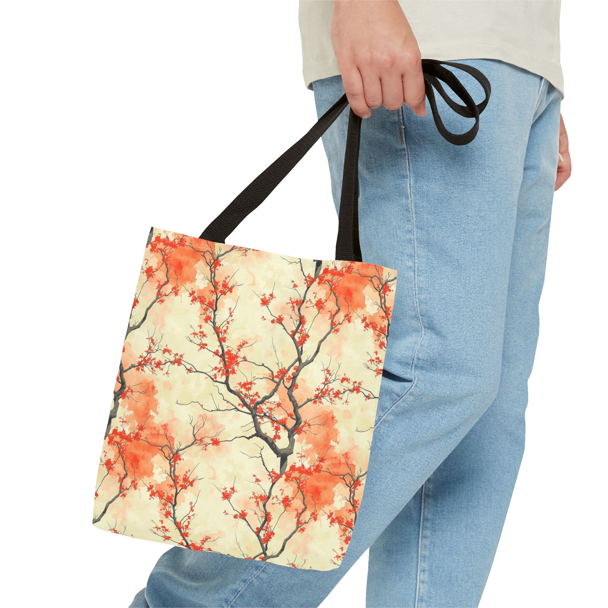 Custom-Printed Tote Bag with Vibrant Autumn Branches Design Available in 3 Sizes