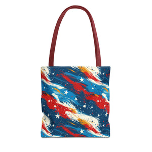 Gold, Red, Blue & White Starts Americana Pattern Patriotic Tote Bag