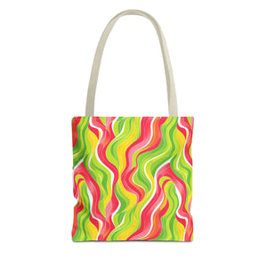 Pink & Green White Pattern Eccentric Tote Bag