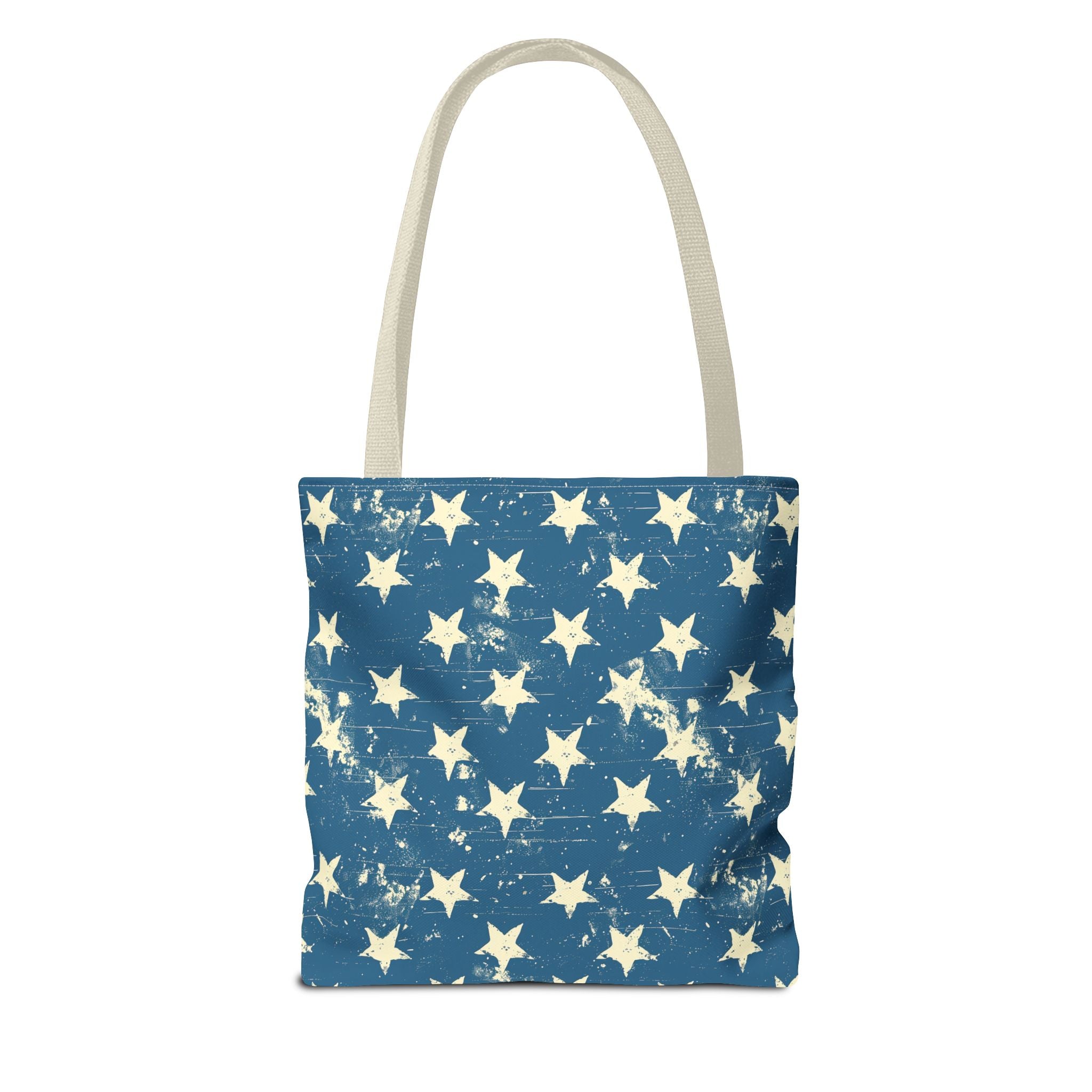 Blue & White Starts American Flag Pattern Patriotic Tote Bag