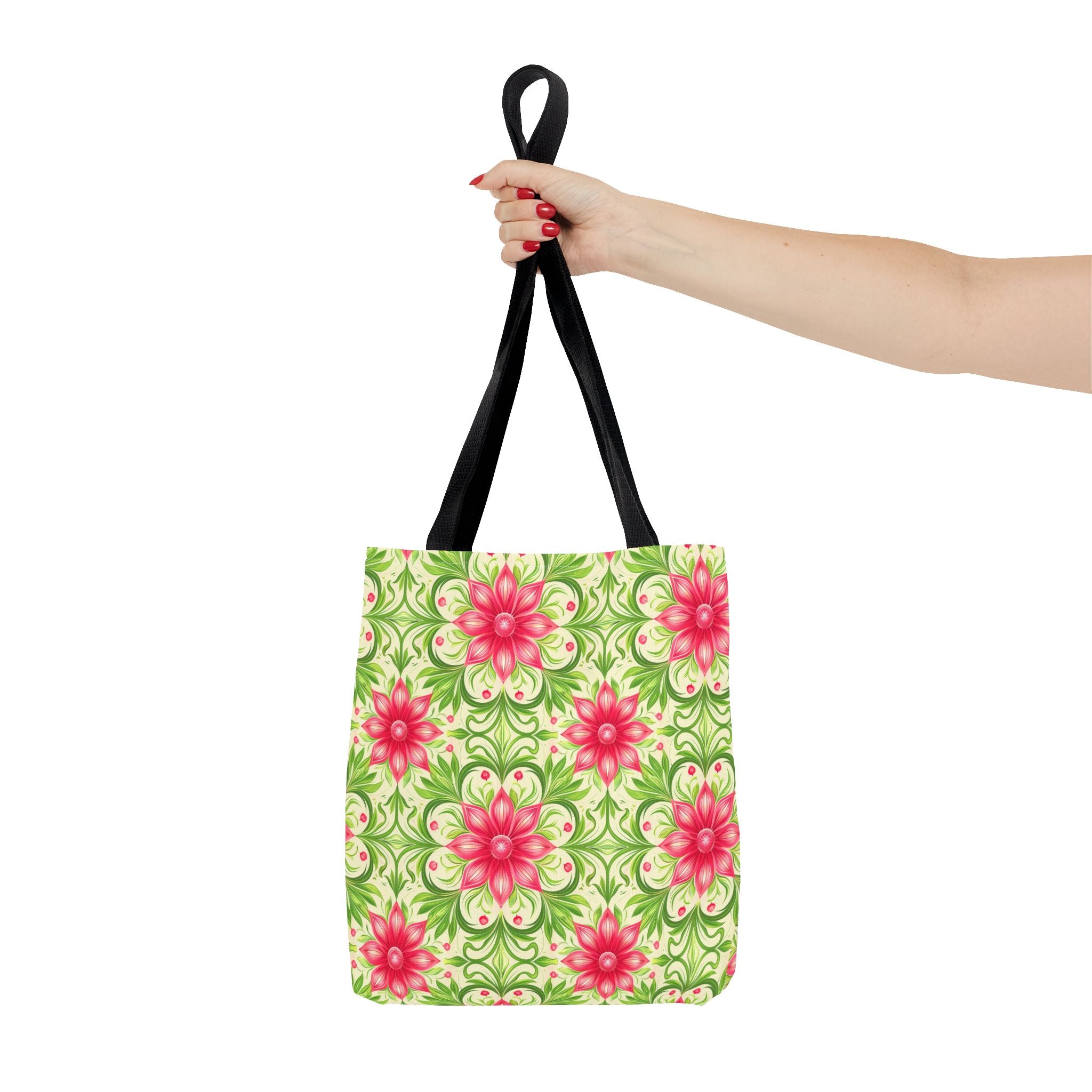 Pink & Green Floral Pattern Eccentric Tote Bag