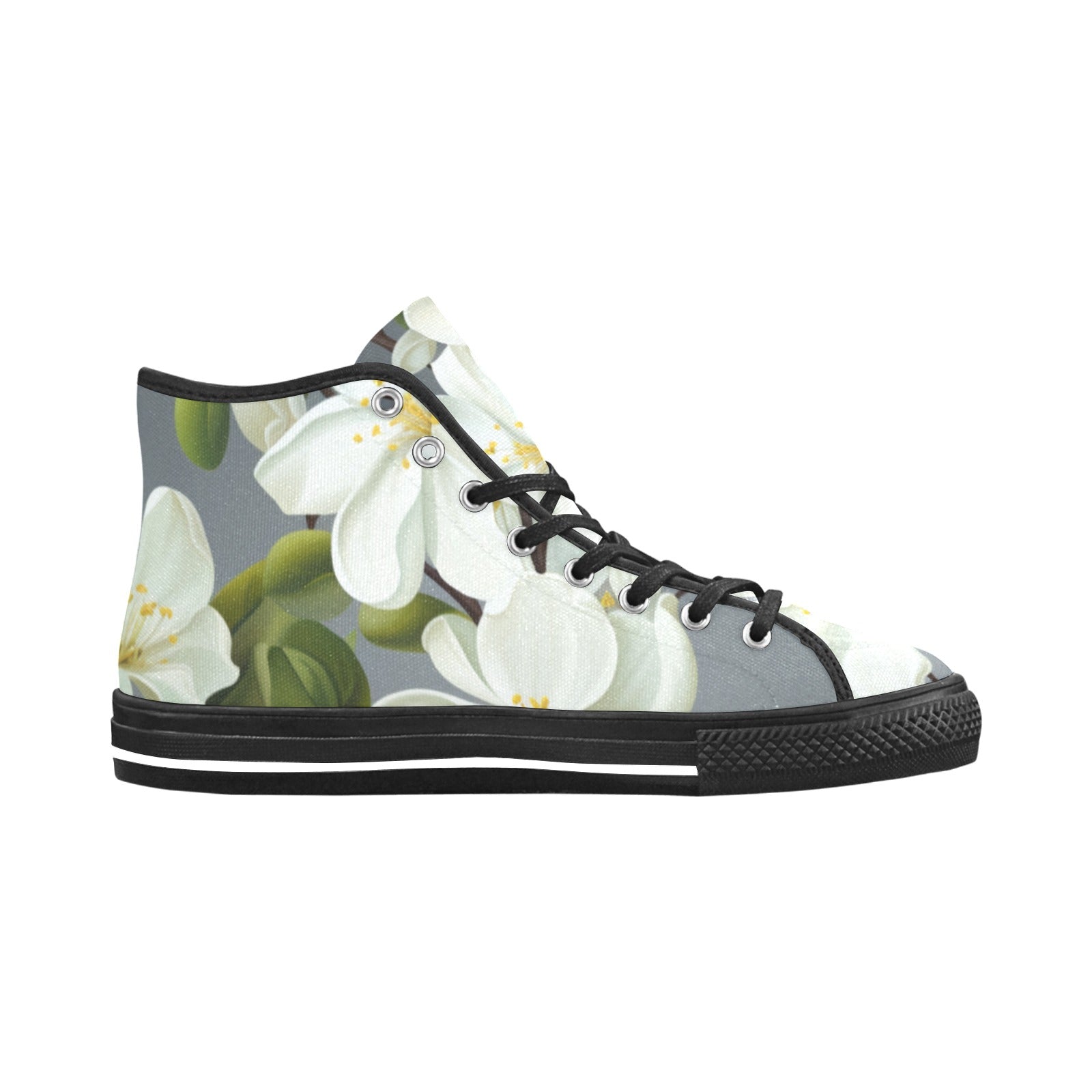 White Floral Elegance Canvas High Tops - Cranberry Lake Design Co.  #