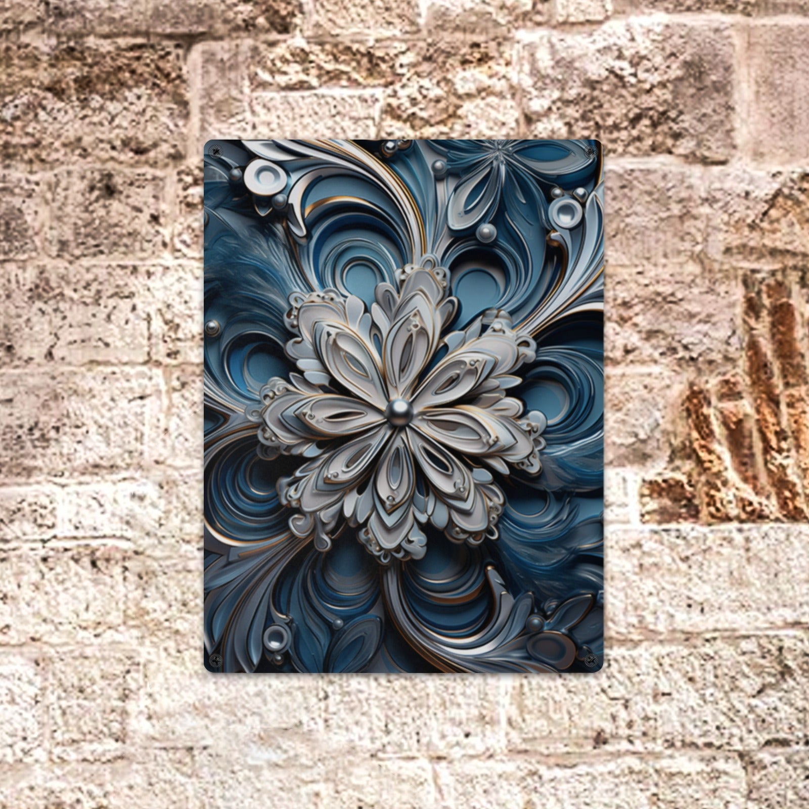 Embossed Blue and Silver Floral Metal Wall Art - Cranberry Lake Design Co.  #