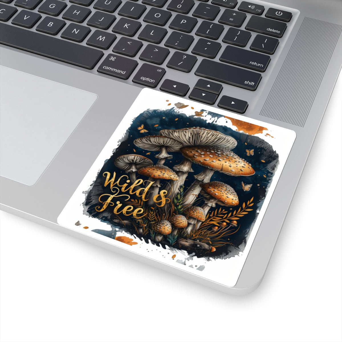 Black Whimsical Fairycore Wild & Free Mushroom Vinyl Sticker