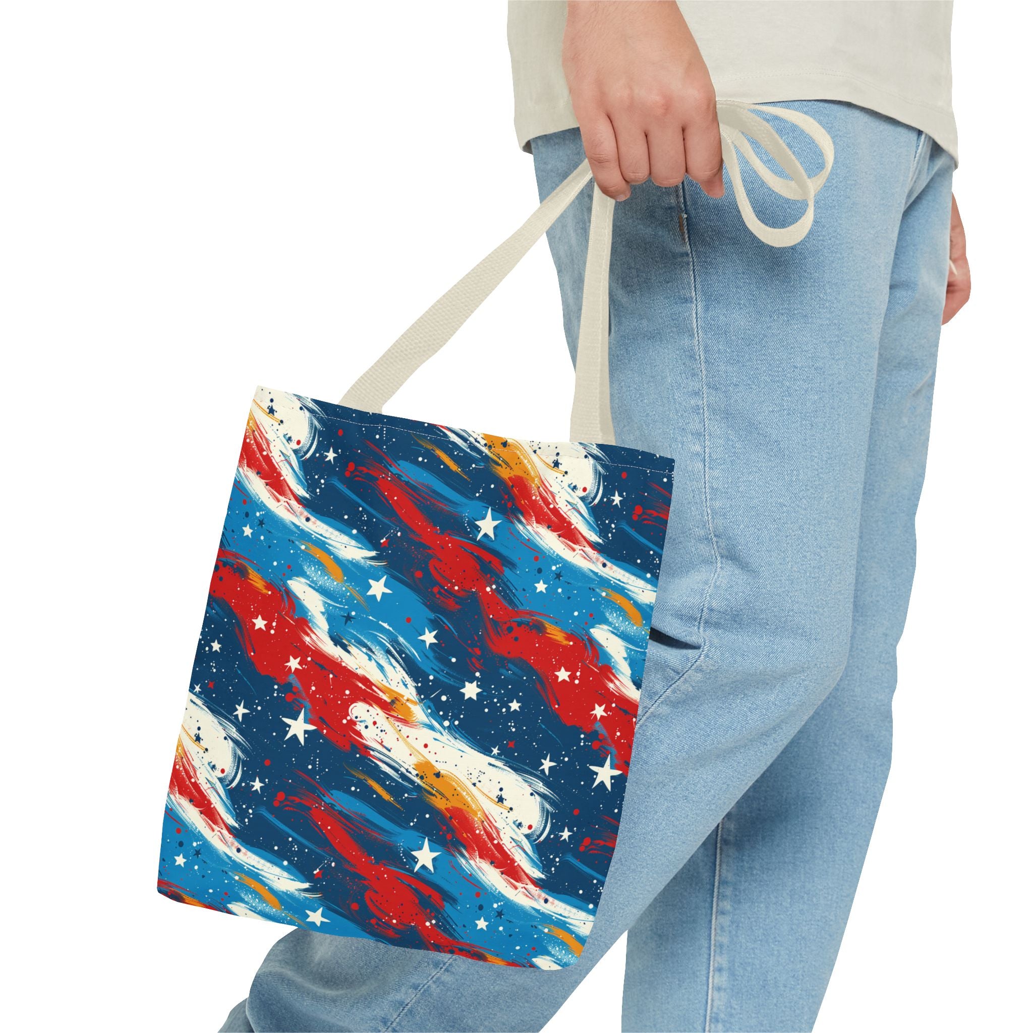 Gold, Red, Blue & White Starts Americana Pattern Patriotic Tote Bag