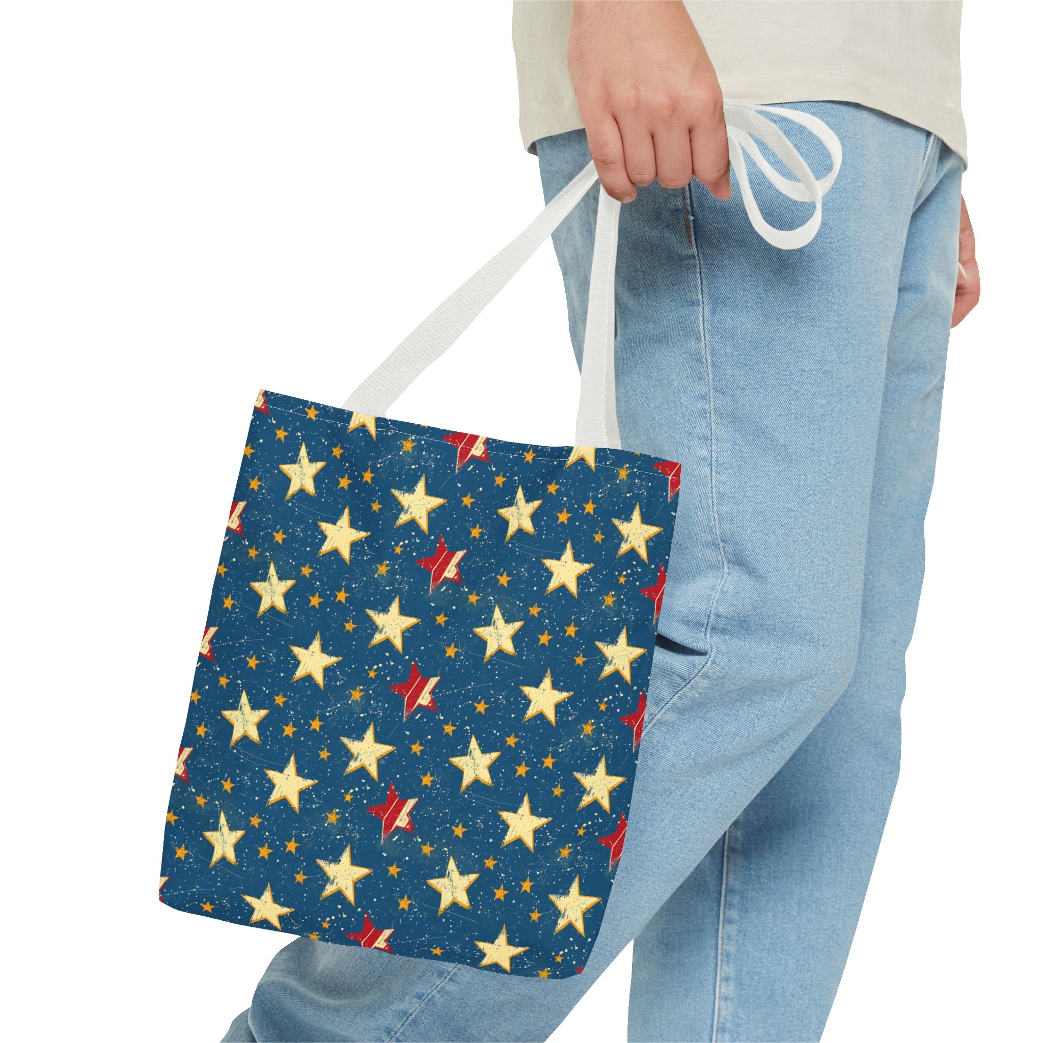 Red, Blue & White Starts American Flag Pattern Patriotic Tote Bag