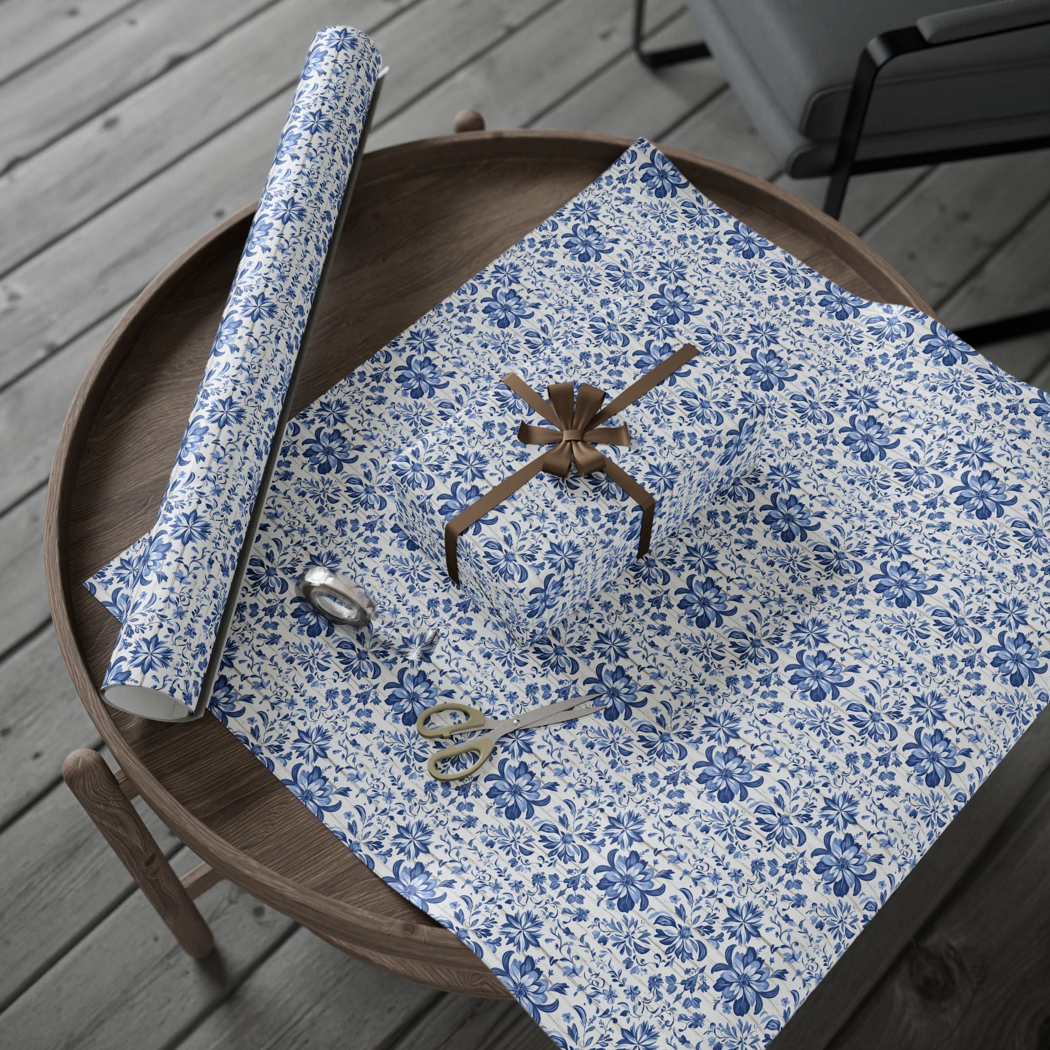 Rustic Blue and White Flower Wrapping paper